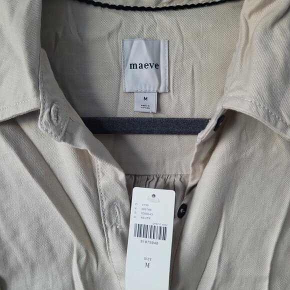 NWT Anthropologie Maeve Collared Linen Blend Button-Front Tassel Mini Dress Med - Picture 6 of 6